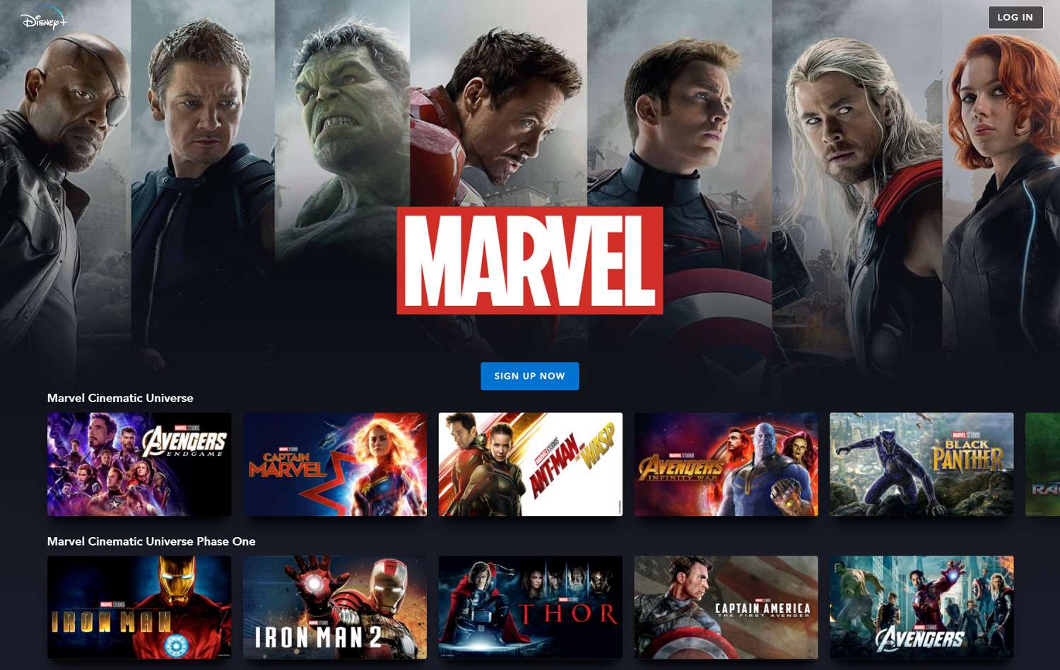 Disney+'s Marvel content homepage