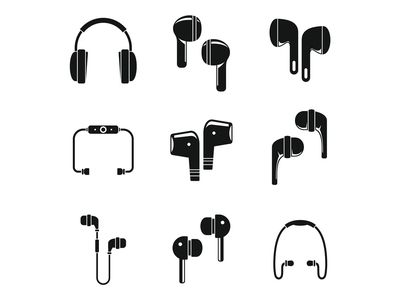 A collage of headphones, earphones, and earbuds