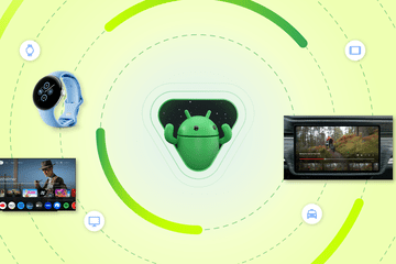 Android ecosystem illustration with Android TV, Wear OS, ChromeOs