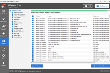 Registry scan results in CCleaner