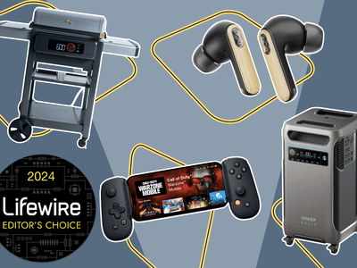 Collage of items for Father's Day Gift Guide, including BBQ grill, earbuds, gaming controller, and battery generator