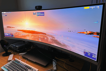 Phillips Evnia 49-inch OLED Curved Gaming Monitor with Homeworld 3 on screen