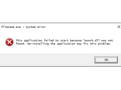 Screenshot of a launch DLL error message in Windows